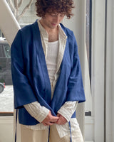 The Crossover Coat in Indigo Linen