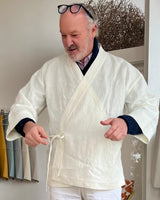 The Crossover Coat in White Irish Linen