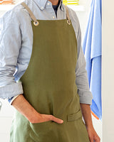Crossback Linen Apron - Olive