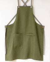 Crossback Linen Apron - Olive