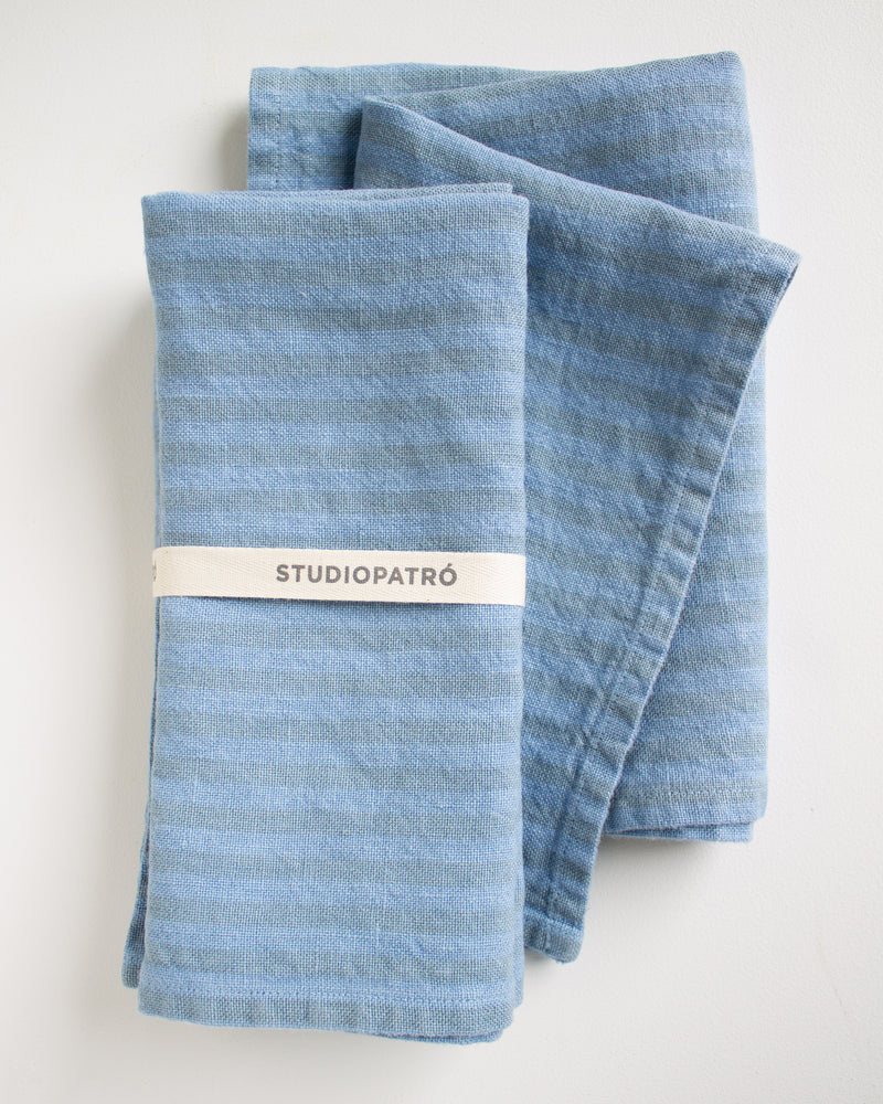 Striped Linen Napkins in French Blue - Set of 2