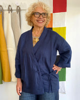 The Crossover Coat in Indigo Linen