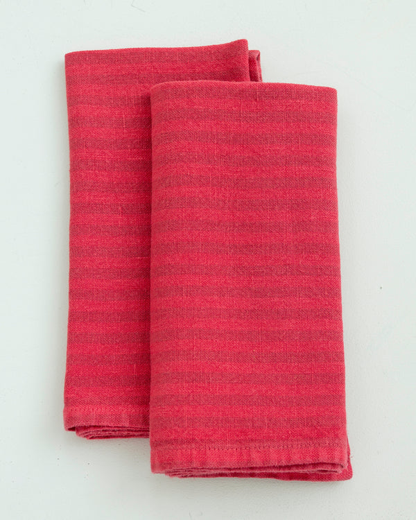 Striped Linen Napkins in Cranberry - Set of 2