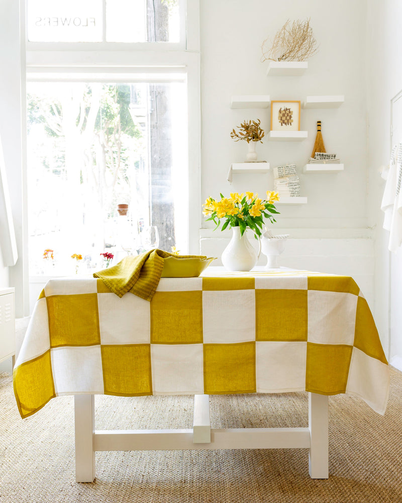 The Checkerboard Linen Tablecloth - Citrine