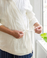 The Crossover Coat in White Irish Linen