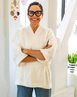The Crossover Coat in White Irish Linen