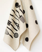 Odd Dot Linen Tea Towel in Noir