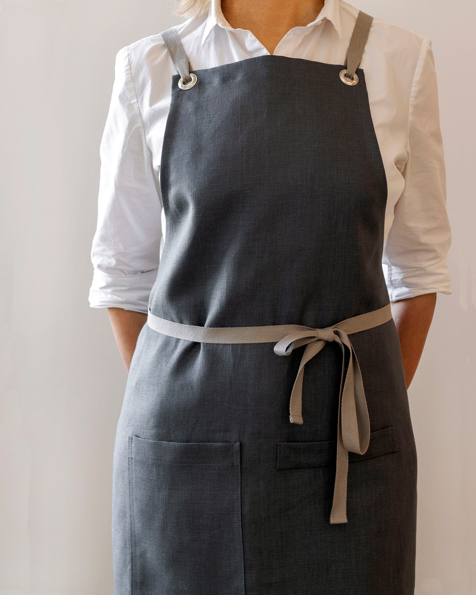 Crossback Linen Apron in Zinc- Made in San Francisco